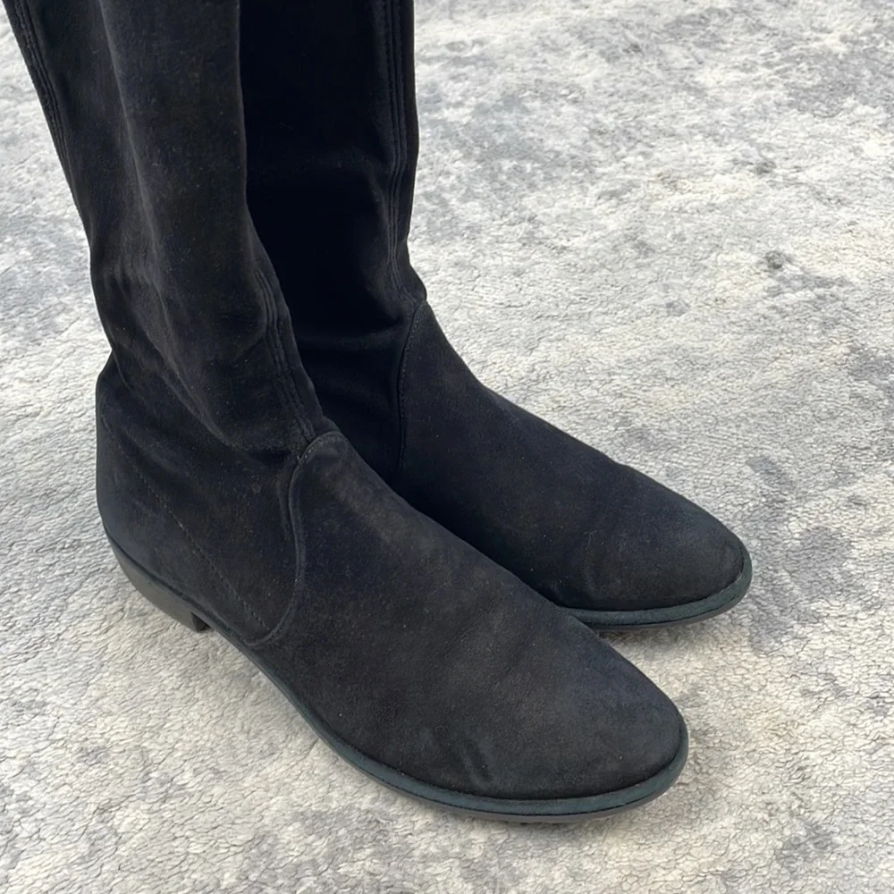 Stuart Weitzman Lowland Over The Knee Boots Black Suede Tie Back Sz 7